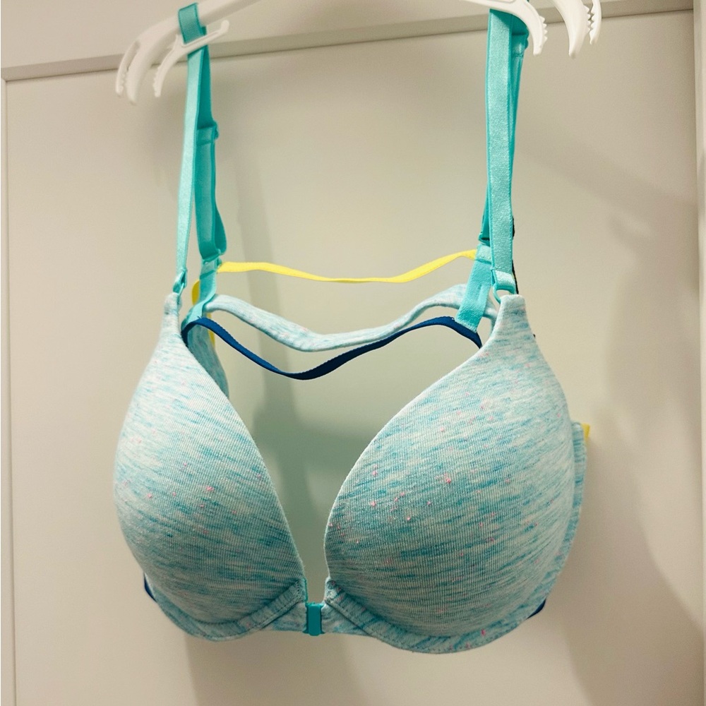 Victoria's Secret Lined Demi Bra Teak with blue and yellow back strap
